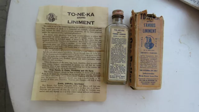 Vintage TO-NE-KA  Famous Liniment Snake Oil Bottle with Box & Instructions