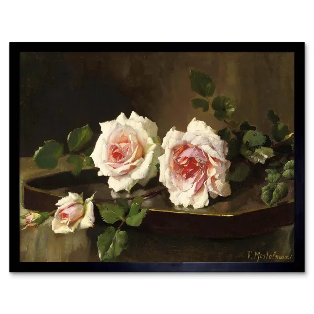 Painting Mortelmans Two Pink Prince Bulgaria Roses 12X16 Inch Framed Art Print