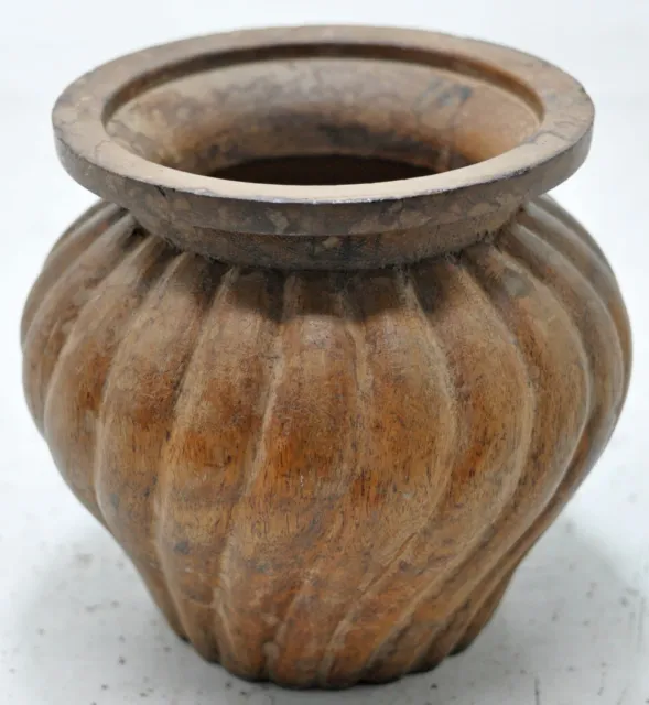 Vintage Wooden Small Decorative Pot Original Old Hand Carved