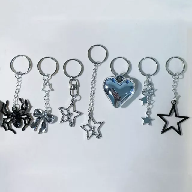 Y2K Silver Color Metal Keyring Korean Bow Heart Star Keychain Trendy Bag Pendant