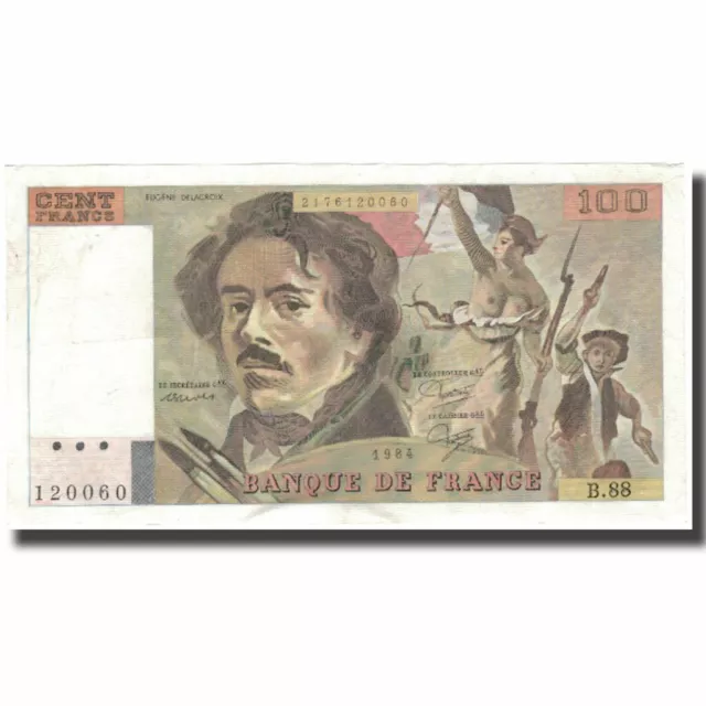 [#598578] France, 100 Francs, Delacroix, 1984, EF, Fayette:69.8b, KM:154, b