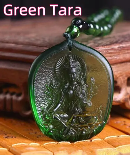 Buddha Statue Green Tara Pendant Feng Shui Tibetan Buddhist Amulet Necklace (B)