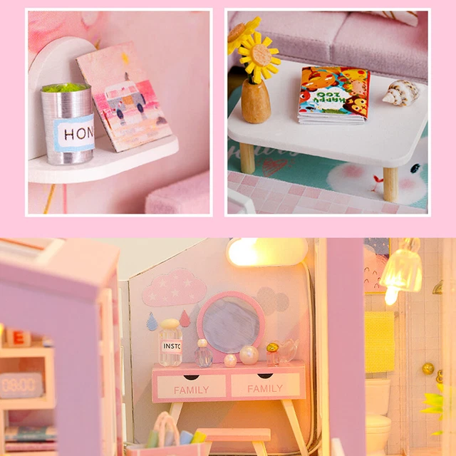 MINIATURE DOLL HOUSE Wooden Dollhouse With Furniture And LED Light