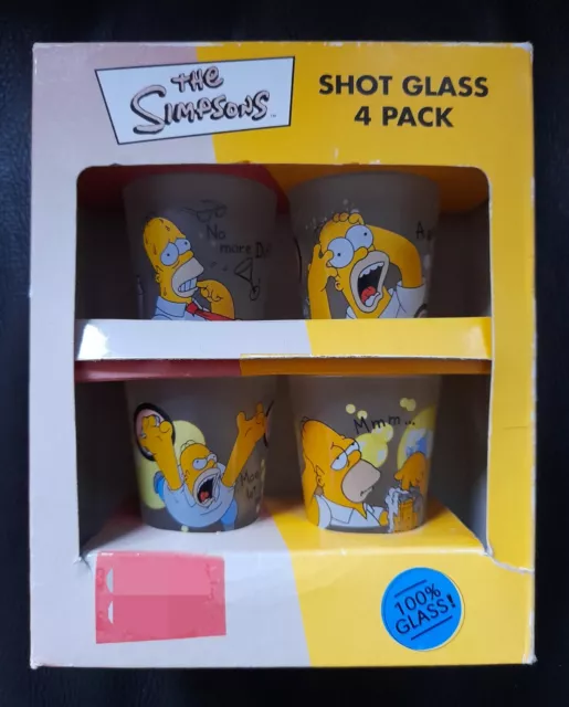 The Simpsons 4 Shot Glasses 2000 Homer Simpson Screaming Thinking Glass