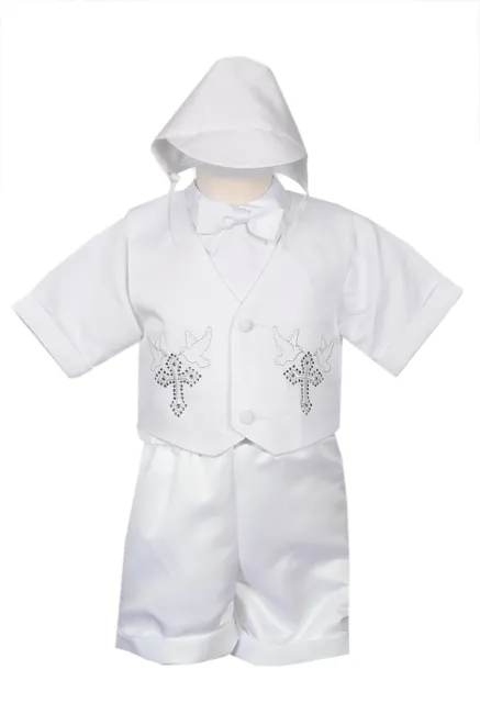 BOYS christening outfit Infant baptism set baby Rhinestone dove cross complete