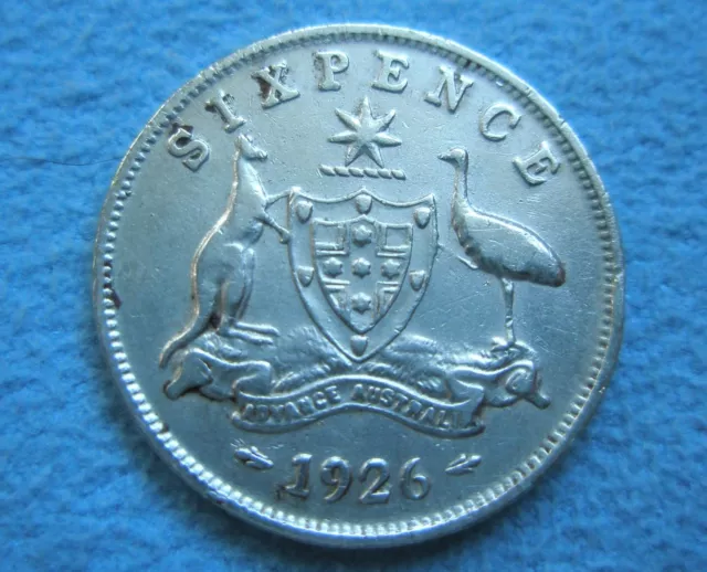 AUSTRALIA Sixpence 6 pence 1926 XF- Emu Silver Britain George V Kangaroo