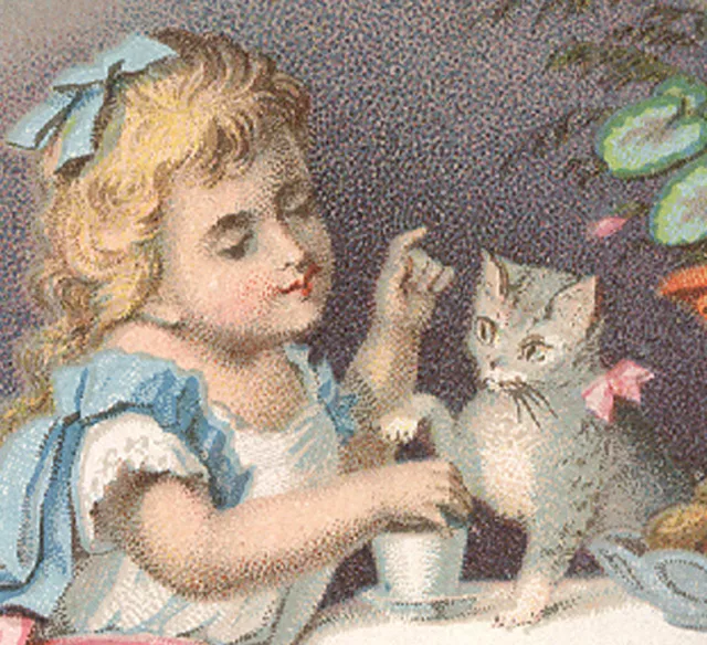 1880's BABBITTS 1776 SOAP TRADE CARD, CAT ON THE TABLE, with LITTLE GIRL TC2036