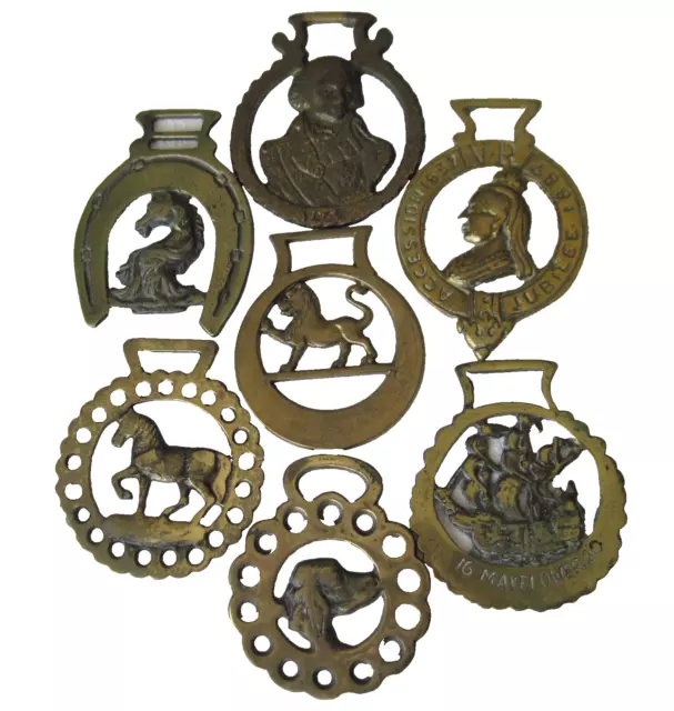 Vintage Decorative Horse Brasses Collectible Equestrian Medallions Lot Of 7
