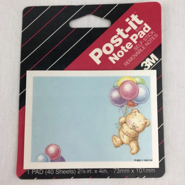 Post-It Note Pads Teddy Bear Rainbow Colored Balloons NOS 1990 Vintage