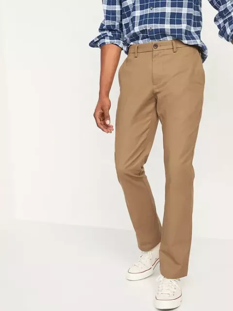 Old Navy Ultimate Straight Built In Flex Chino Pant Mens 36x32 Brown Stretch NEW