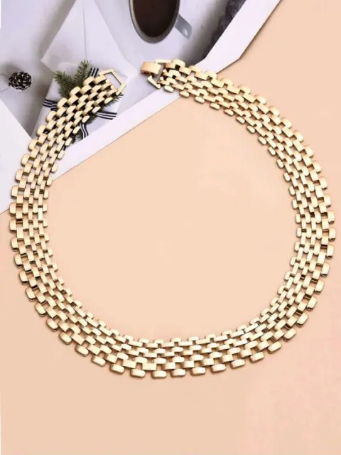 Vintage Classy Yellow Gold Metal Chain Necklace Choker
