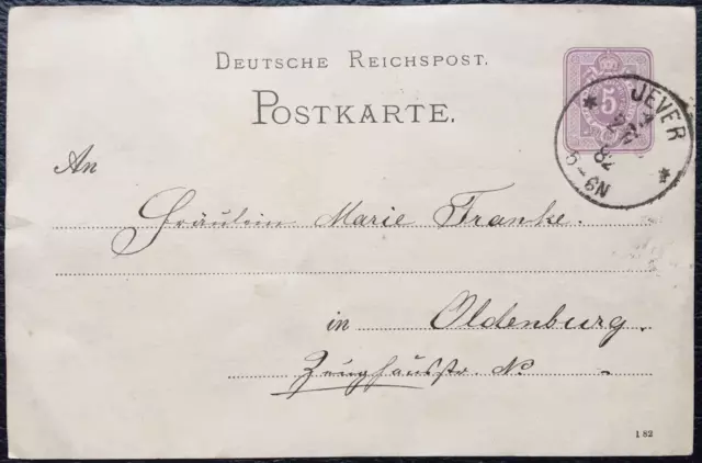 Deutsches Reich 1882 Postkarte Ganzsache 5 Pf. Jever - Oldenburg / gestempelt