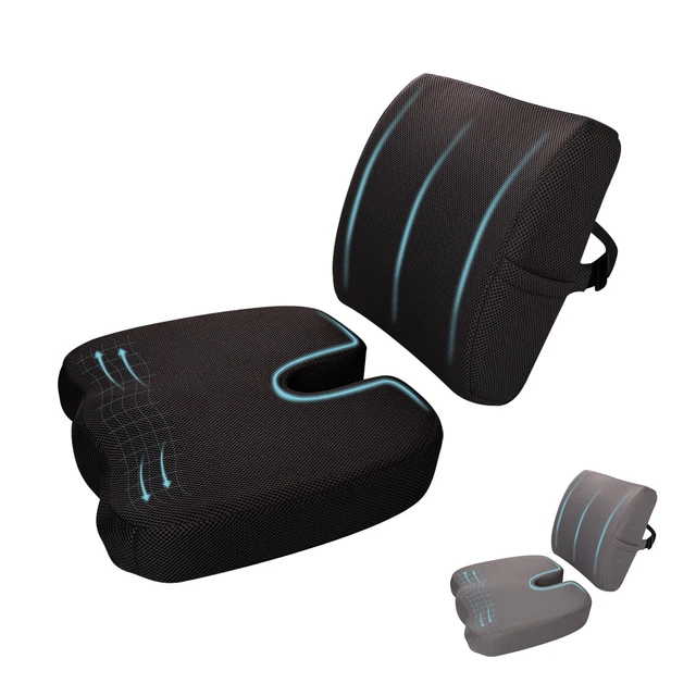 Memory Foam Seat Cushion Back Lumbar Support Pillow for Office Chair Car Seats