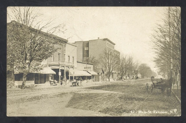 Falconer New York Ny Downtown Main Street Scene Dirt Vintage Postcard