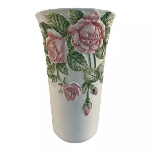 Mid 20th Century Large Vintage Italian Roses Majolica Vase