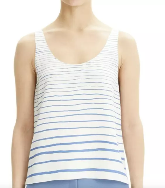 Theory Silk Pop white blue  Scoop Tank Size P striped top shirt New- N