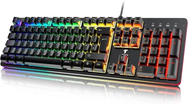 TECURS Backlit Wired Gaming Keyboard 6400dpi Anti Ghosting [UK Layout] RGB PC MC