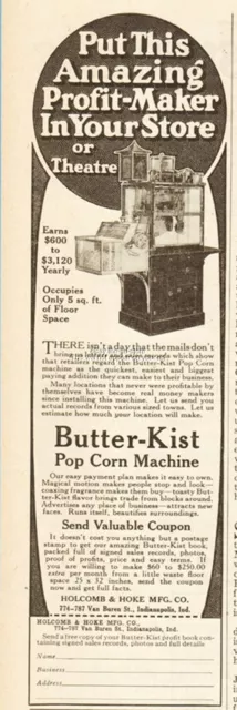 1919 Holcomb & Hoke Indianapolis IN Butter-Kist Popcorn Machine Vintage Print Ad