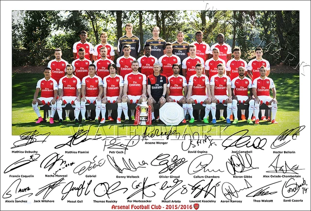 Arsenal Squad Signed Print Poster Photo Team 2015 2016 Sanchez Walcott Ozil