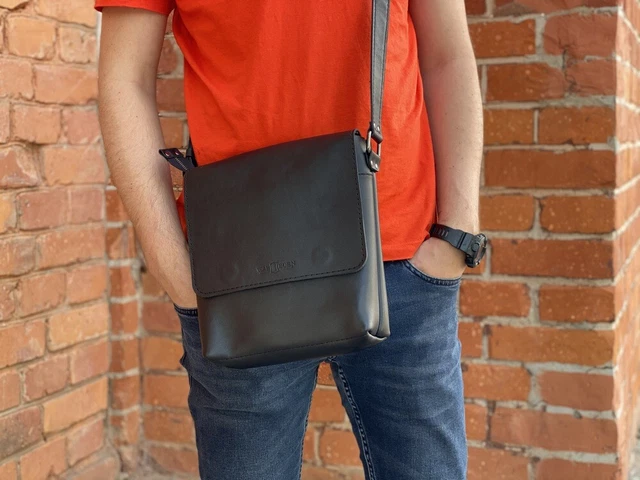 Handmade Leather men's bag Brighton Black Messenger Shoulder Crossbody WB