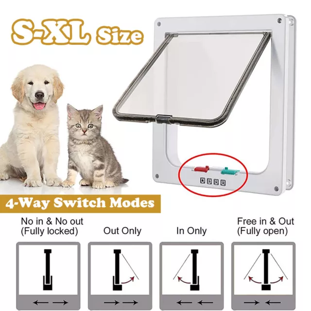 4 Way Pet Door Locking Small Medium Large Door Dog Cat Flap Magnetic Door Frame