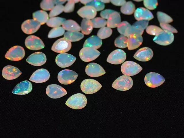 Natural Ethiopian Fire opal Faceted Pear cut Loose Gemstone, opal lot all size