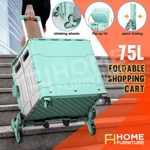 Grocery Basket Folding Shopping Cart Trolley Rolling Crate Portable Luggage Cart