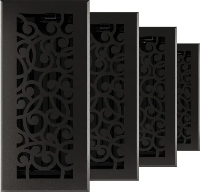 RG3374 Cast Iron Wonderland Decorative Floor Register, 4 X 10-Inch, Matte Black,