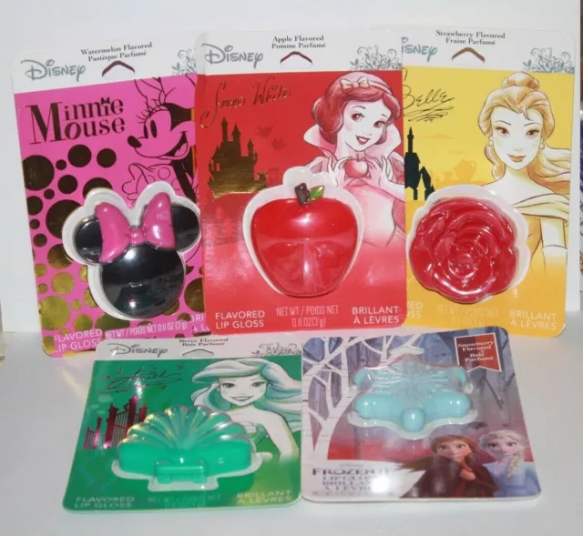 5X DISNEY Lip Gloss Belle,Frozen ll,Snow White Strawberry,Ariel ,Minnie Mouse
