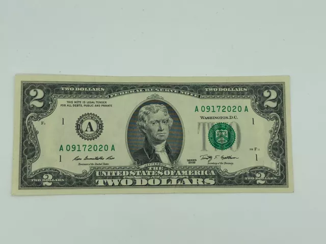 Fancy Serial 09/17/2020 SEP/17/2020  TWO Dollar Bill $2 Birthday Note 09172020