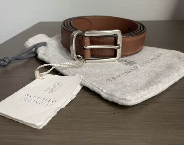 Nwt Brunello Cucinelli Men's Classic Brown Leather Belt Size 40/100