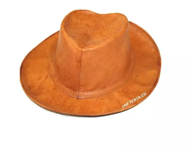 Chapeau de cow-boy en cuir véritable marron pour homme Western Outback Hat...