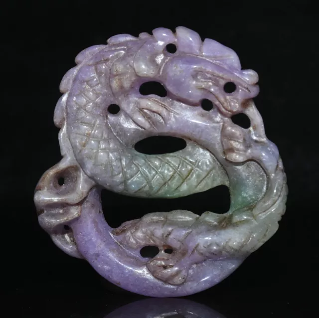 1.9''Old Chinese Purple Jade Carving Dragon Loong Beast Lucky Amulet Pendant