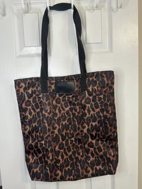 CHICOS SHOPPING TOTE Brown And Black Leopard Print Pink Nylon Liner Reusable Bag 18.00 PicClick