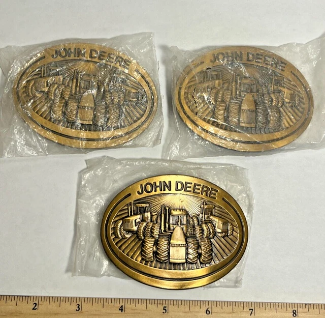 (Lot of 3) 1981 John Deere Brass 3 Tractors Belt Buckle Moline, Illinois
