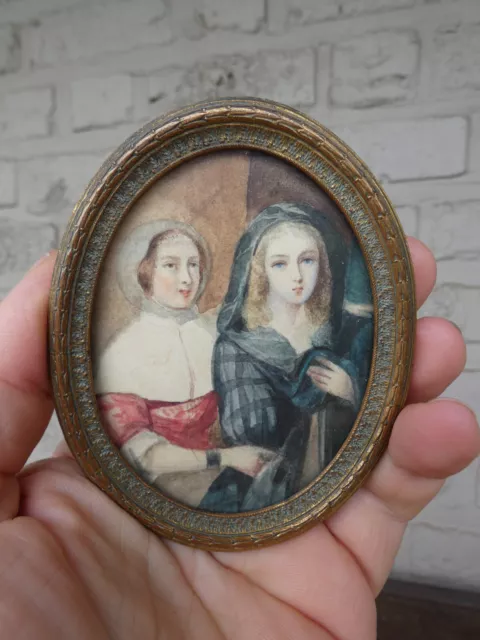 Antique 19thc Miniature painting girls France 3