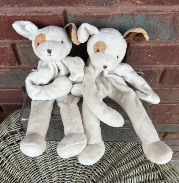 2 Bunnies by the Bay Puppy Dog Pacifier Holder SkipIt Lovey Plush Twins Tan