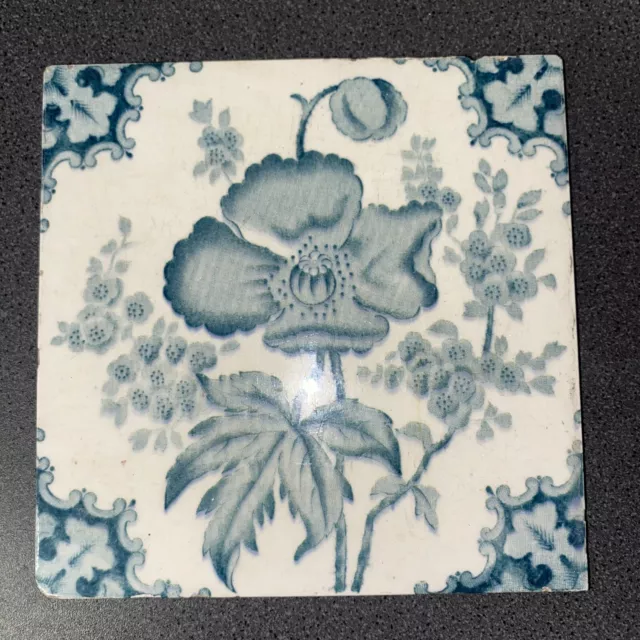 Antique Ceramic Tile Vintage Victorian Style Floral Art Tile Single Tile 6x6”