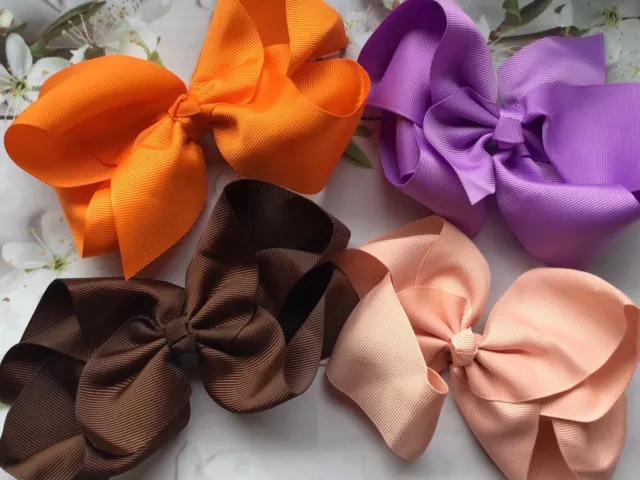 Pack 4 Big 6 Inch Grosgrain Ribbon Bow Hair Clip Boutique Grip Slide Girls Bows