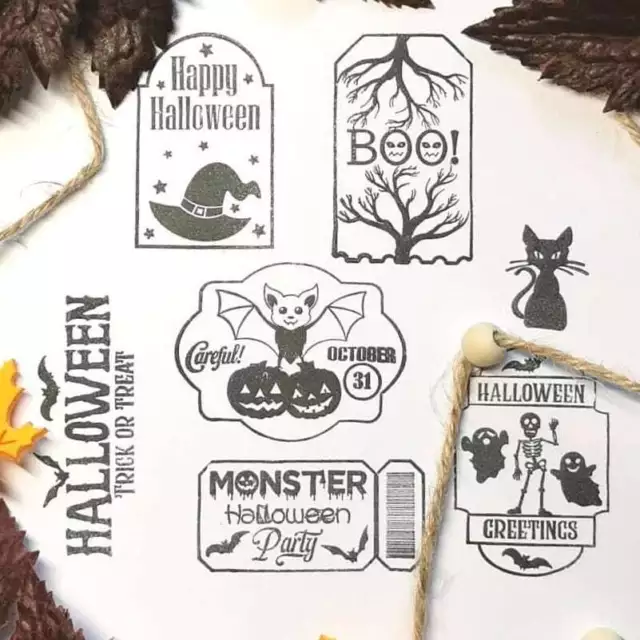 Halloween Stempelset, transparente Silikonstempel, Clear Stamps Sprüche Bilder