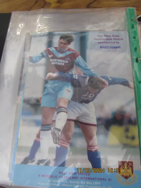 WEST HAM Testimonial programme ( Tony GALE ) 1994