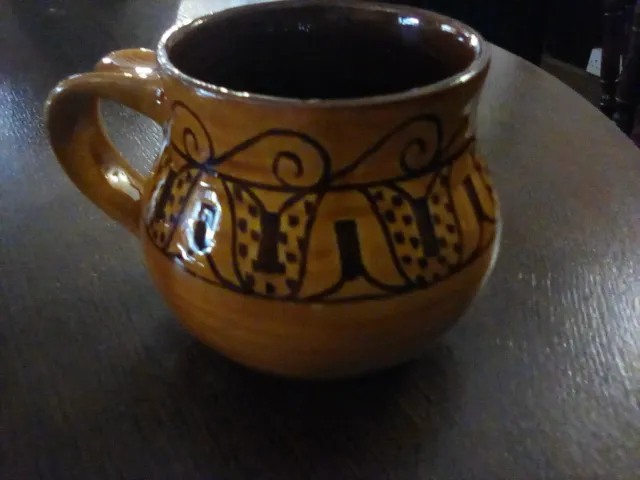 Vintage Wells Studio Pottery Mug Brown And Treacle  Coloured Earthenware .