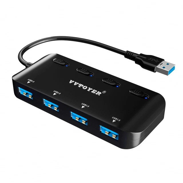USB 3.0 Hub Splitter, 4-Port USB Extender Hub for Laptop, Multi USB P...