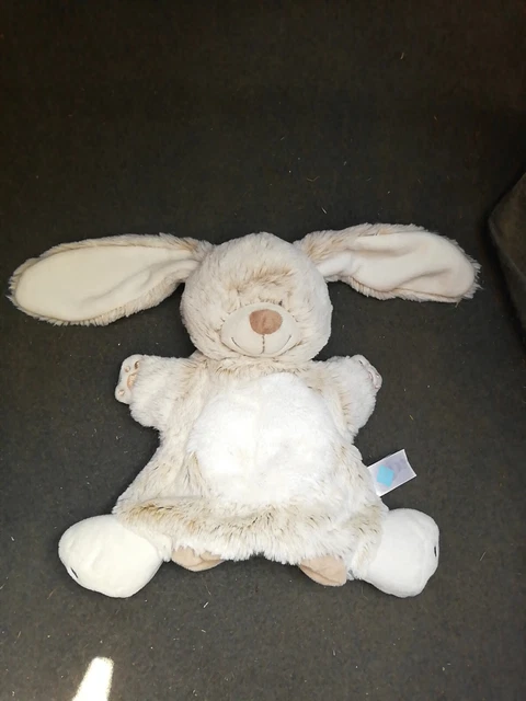 Doudou Peluche TEX Baby Lapin Beige Marron Chiné Blanc Marionnette