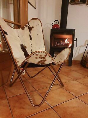 Brown Real Leather Armchair Vintage Butterfly Chair for living room, Bedroom