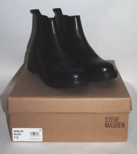 STEVE MADDEN Howler Chelsea Boots, Women's Size 7.5 M, Black Leather NEW IN BOX