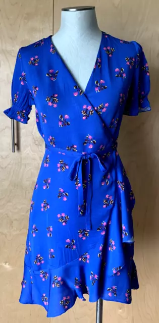 Diane Von Furstenberg Emilia mini floral wrap dress cobalt blue size P CUTE!