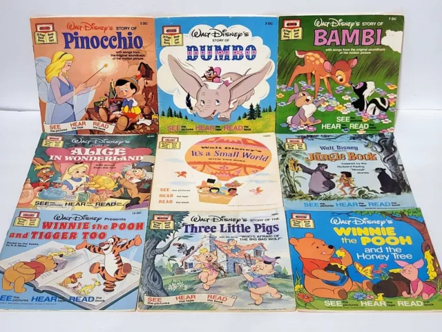 Lot 9 - VTG Disney SEE HEAR READ Along Books (NO Cassettes) Pinocchio Pooh Dumbo