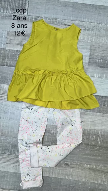 Lcdp Zara 7/8 ANS Fille : Top À Volants + Pantalon Blanc Moucheté