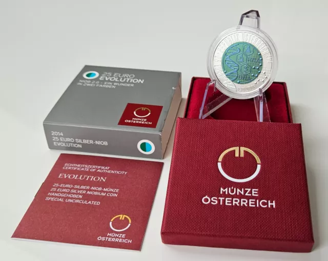 25 Euro Österreich 2014 - Evolution - Niob Silber - OVP komplett